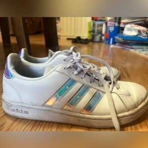 Adidas GrandCourt Sneakers with iridescent stripes. Sporty preppy cute casual!